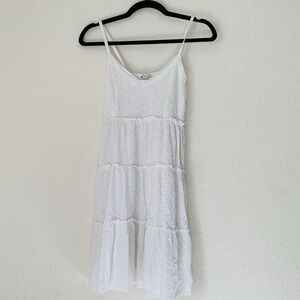 Sim&Sam Dress Women S White Eyelet Tiered Ruffle Sleeveless Smocked Coastal Boho
